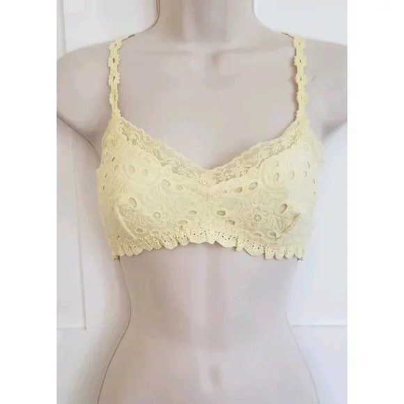 NEW FREE PEOPLE INTIMATELY YELLOW 100% COTTON EYELET EMBROIDERY BRALETTE SMALL - Picture 2 of 11
